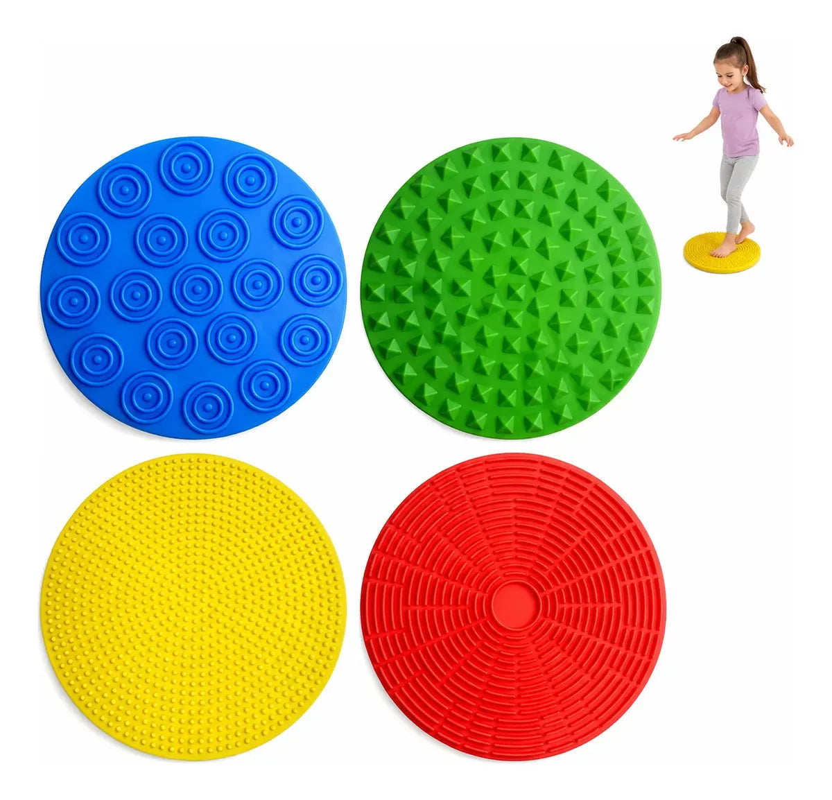 Set 4 Alfombras Sensoriales Circulares Antirestres Tdah