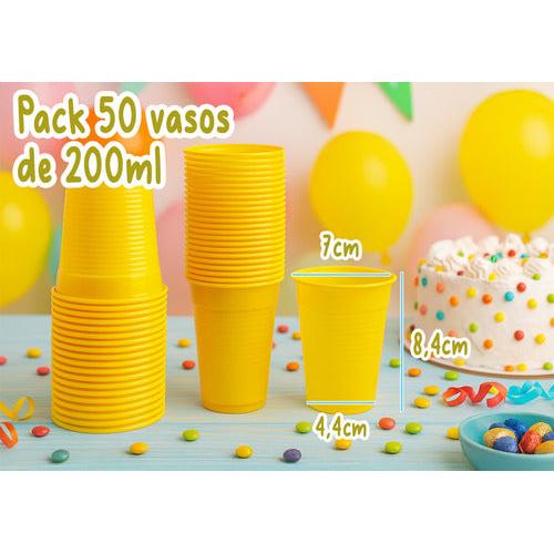 Pack 50 Vasos Plásticos Cumpleaños Color Amarillo 200ml