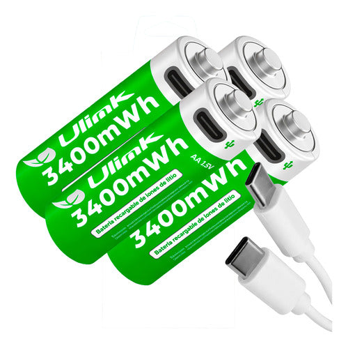 Pack 4 Pilas Aa Recargables Puerto Usb Tipo C