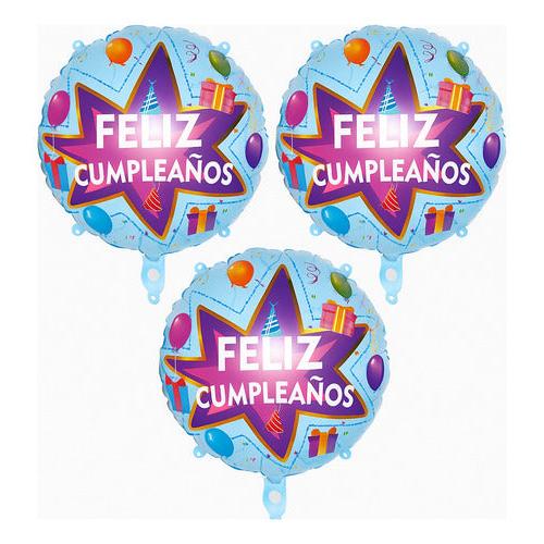 pack 3 globos metalicos feliz cumpleaños 45 cm globos foil redondos