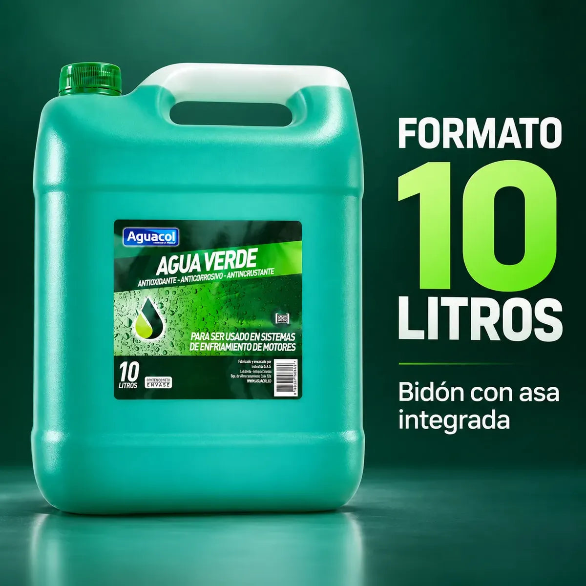 Agua Verde Refrigerante Antioxidante Aguacol 10 Litros Verde