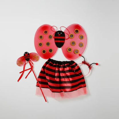 Disfraz Alitas Chinita Mariquita Niñas Conjunto Cintillo Varita Alitas Y Tutu