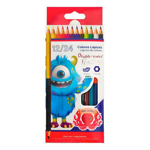 Set 12 Lápices Bicolor 24 Colores Hexagonales Doble Punta
