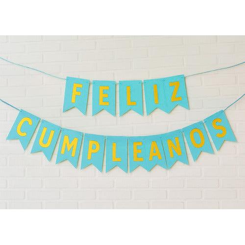 Guirnalda Banderin Feliz Cumpleaños Color Celeste Con Dorado