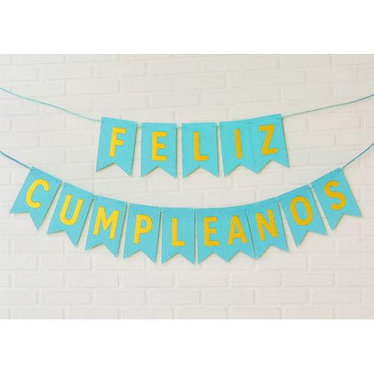 Guirnalda Banderin Feliz Cumpleaños Color Celeste Con Dorado