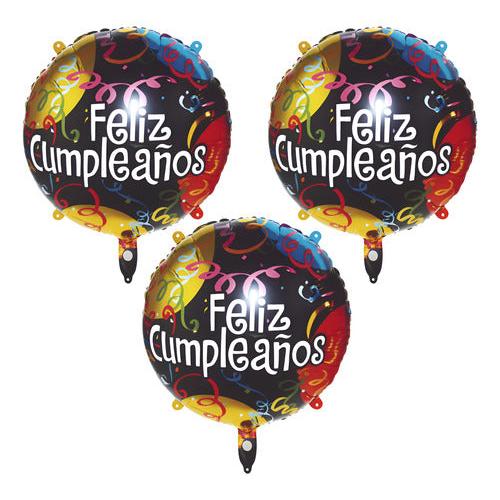 Pack 3 Globos Metálicos Feliz Cumpleaños 45 cm – Globos Foil Redondos