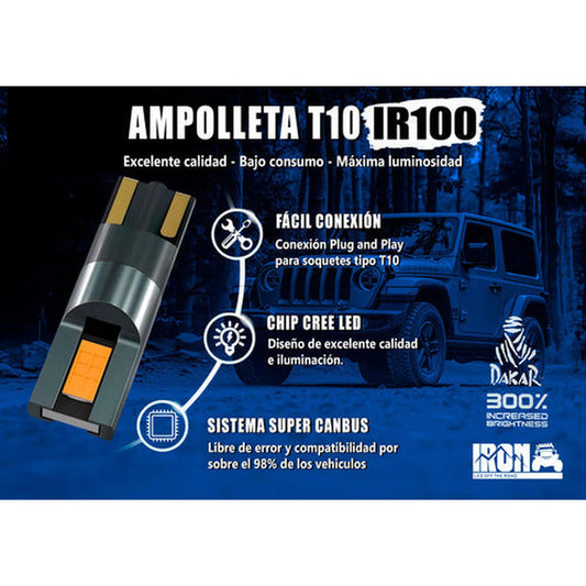 Pack 2 Ampolletas Luces Led T10 Ir100 color ámbar - Cola De Pescado 24w