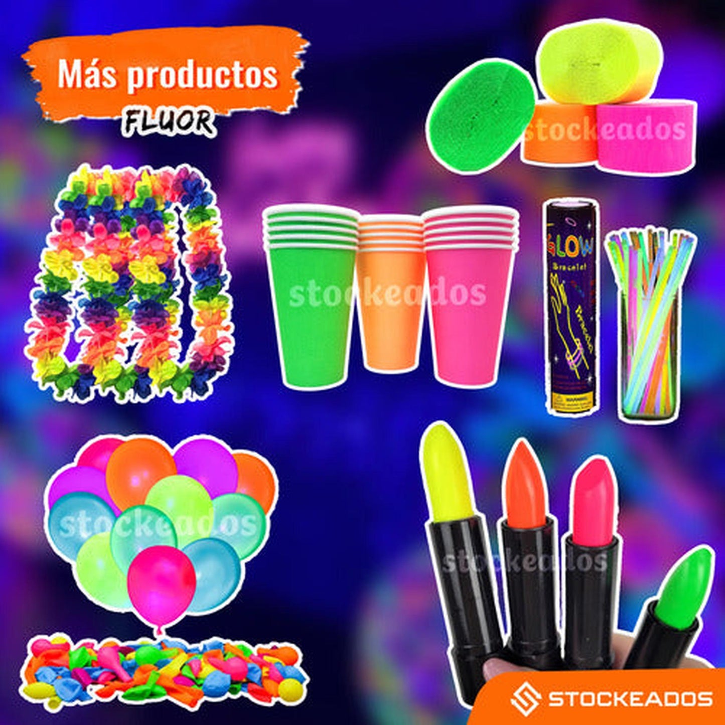 Pack 6 Festón Fluor 10mts Decoración Fiesta Uv Guinalda