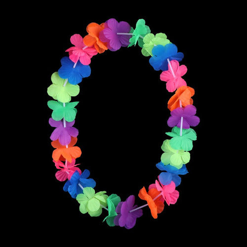 Pack 6 Unidades Collares Hawaianos Flores Fluor Fiestas