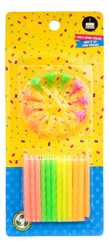 24 Velas De Cumpleaños Color Flúor Neón Fiestas Flúor