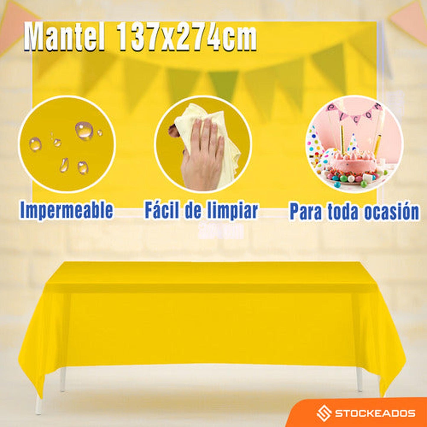 Mantel Plastico 137x274cm Color Amarillo Para Cumpleaños