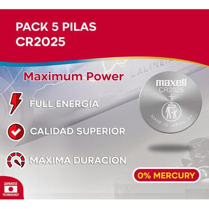 Pack 5 Pilas Cr2025 Maxell Lithium Japonesa 3v