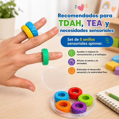Set 5 Anillos Sensoriales Spinner Antiestres Tdah Surtido