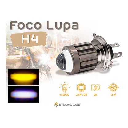 Ampolleta Led Foco Lupa H4 12v 12w Luz Alta Baja Blanca Moto