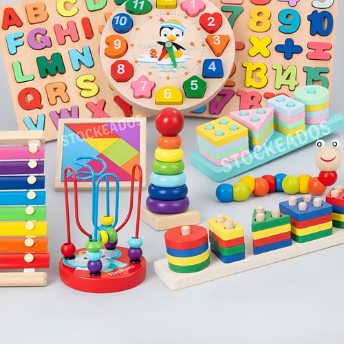Pack 10 Juguetes Didácticos De Madera Para Niños Montessori