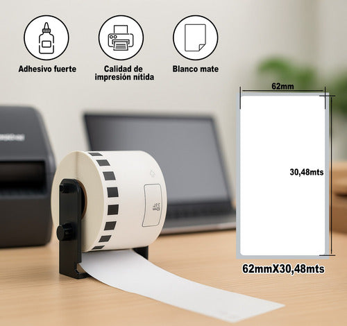 Rollo Etiquetas Generica Dk2205 62mm X 30.48mts