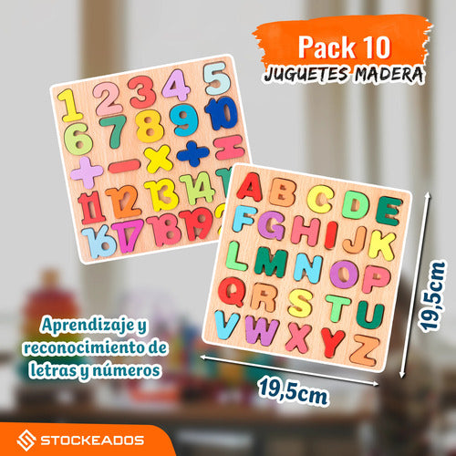 Pack 10 Juguetes Didácticos De Madera Para Niños Montessori