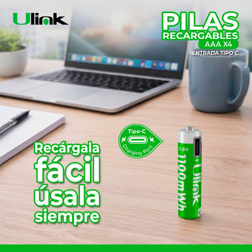 Pack 4 Pilas Aaa Recargables Puerto Usb Tipo C