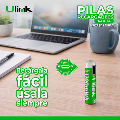 Pack 4 Pilas Aaa Recargables Puerto Usb Tipo C