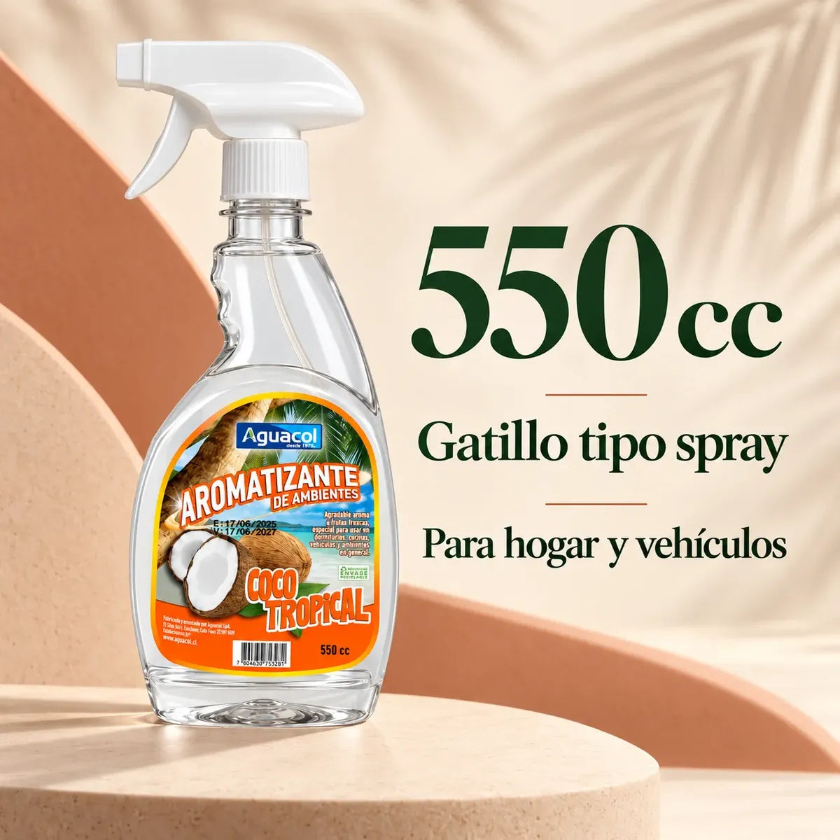 Aromatizante De Auto Ambientes Aguacol Coco Tropical 550cc Naranja Coco Tropical