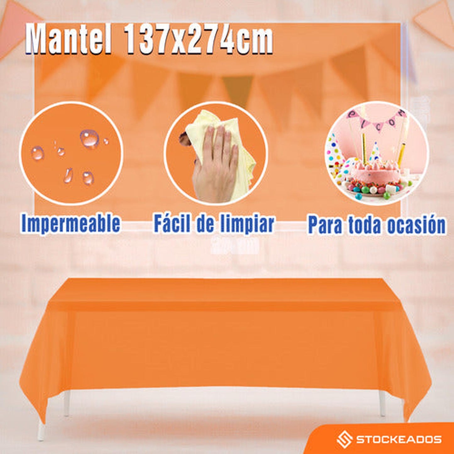 Mantel Plastico 137x274cm Color Naranjo Para Cumpleaños