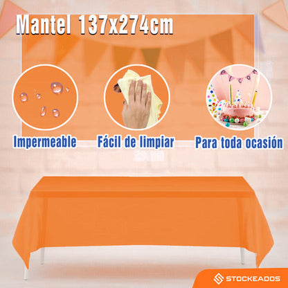 Mantel Plastico 137x274cm Color Naranjo Para Cumpleaños