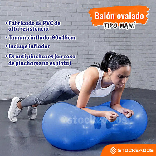Balón Ovalado Pilates Yoga Tipo Maní 90x45cm Rehabilitación