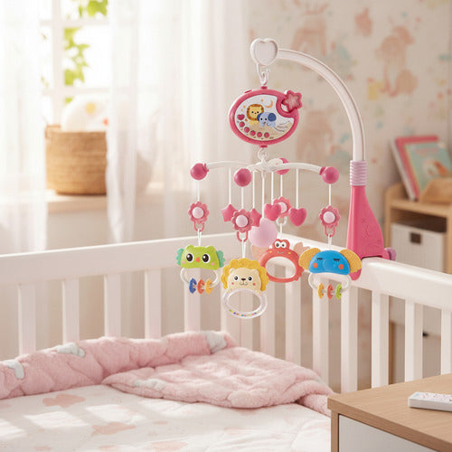 Móvil Bebé Musical Y Proyector De Luces 360 Para Cuna Rosado