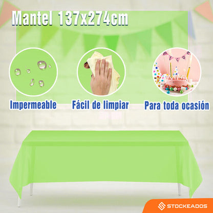 Mantel Plastico 137x274cm Color Verde Lima Para Cumpleaños