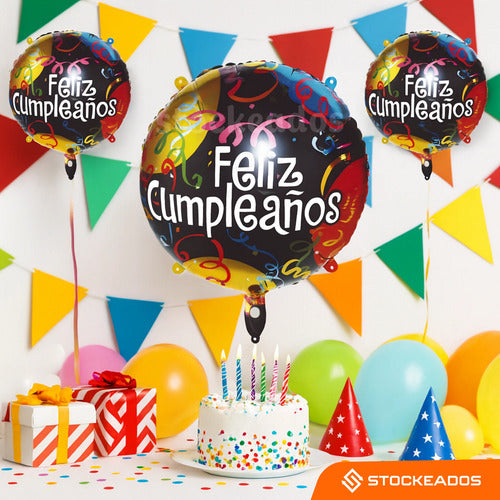 Pack 3 Globos Metálicos Feliz Cumpleaños 45 cm – Globos Foil Redondos