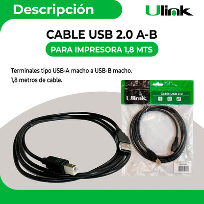 Cable Usb A-b Para Impresora 1,8 Metros Ulink
