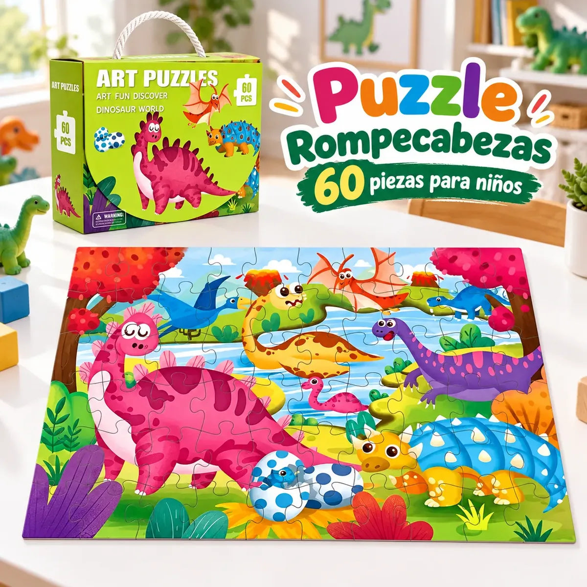 Puzzle Rompecabezas 60 Piezas Para Niños Dinosaurios