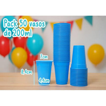 Pack 50 Vasos Plásticos Cumpleaños Color Celeste 200ml