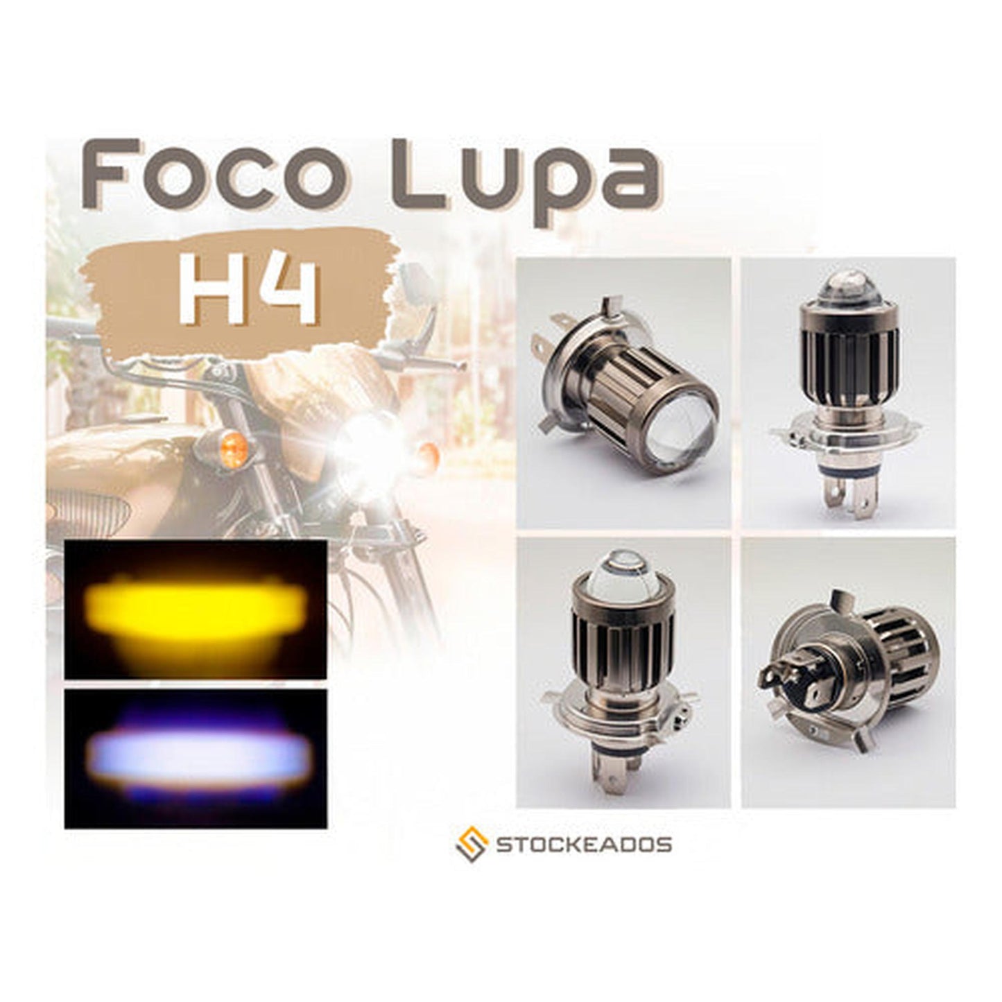 Ampolleta Led Foco Lupa H4 12v 12w Luz Alta Baja Blanca Moto