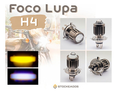 Ampolleta Led Foco Lupa H4 12v 12w Luz Alta Baja Blanca Moto
