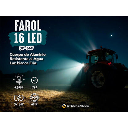 Foco Faenero 16 Led Neblinero Slim 9v-36v 48w Camión Jeep