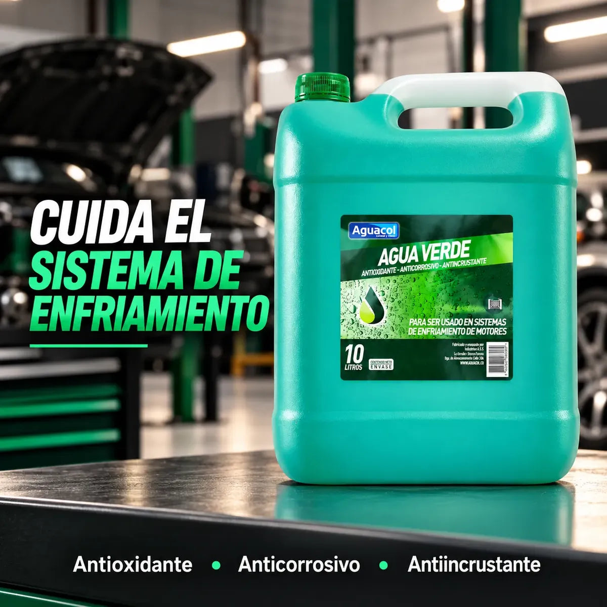 Agua Verde Refrigerante Antioxidante Aguacol 10 Litros Verde