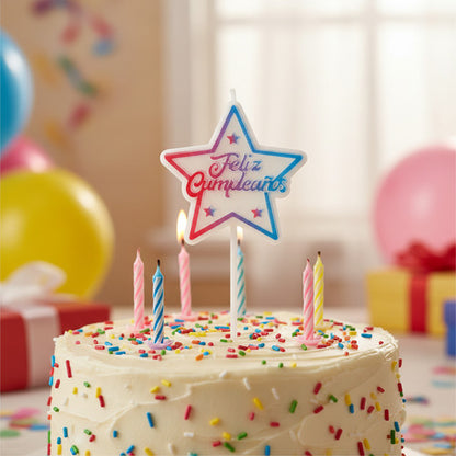 Vela Feliz Cumpleaños Estrella para Torta 13 cm – Vela Decorativa