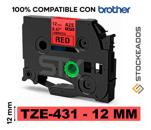 Cinta Tze-431 Alternativa 12mmx8m Roja Letras Negras