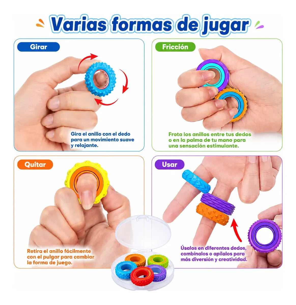 Set 5 Anillos Sensoriales Spinner Antiestres Tdah Surtido