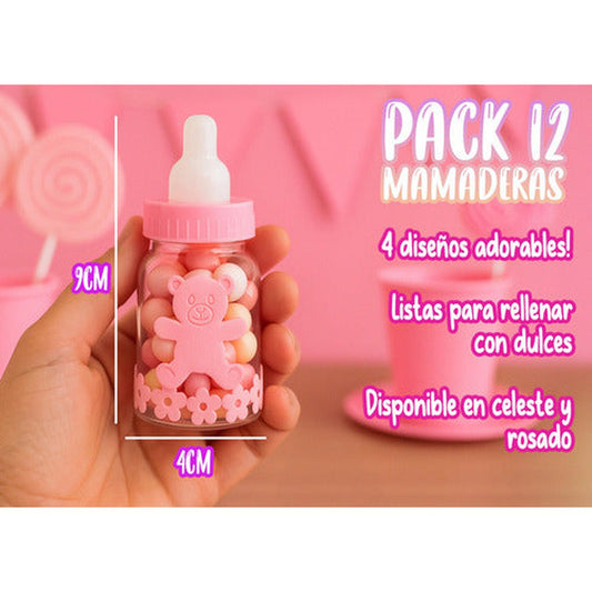Pack 12 Mamaderas Baby Shower Recuerdos Niña