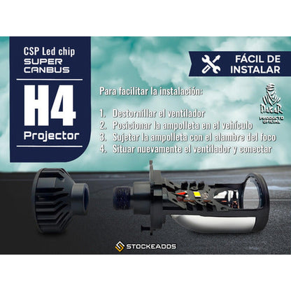 Kit Ampolletas Kb1 Turbo Led Canbus Foco Lupa H4 40.000lm