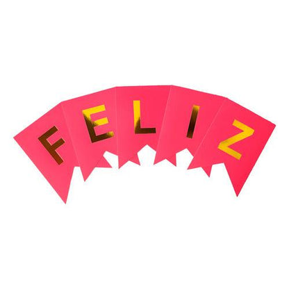 Guirnalda Banderin Feliz Cumpleaños Color Fucsia Con Dorado