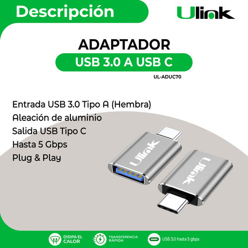 Adaptador Usb 3.0 Hembra A Tipo C Macho Ulink