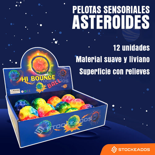Pack 12 Pelotas Asteroide De Rebote Alto Juguete Sensorial