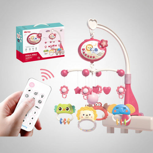 Móvil Bebé Musical Y Proyector De Luces 360 Para Cuna Rosado