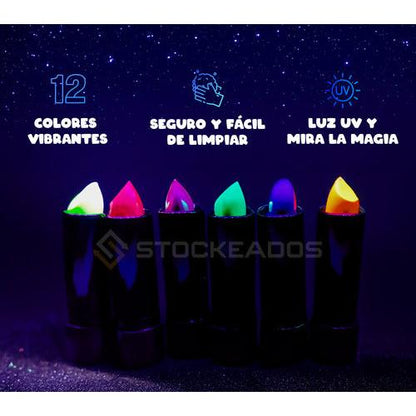 Pack 12 Labial Fluor Fiesta Neón Colores Uv