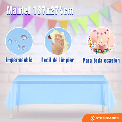 Mantel Plastico 137x274cm Color Celeste Para Cumpleaños