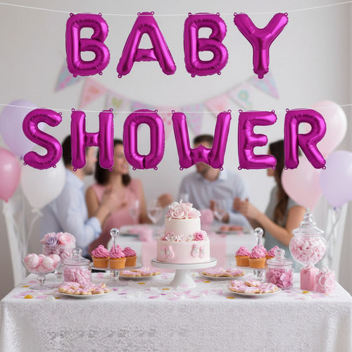 Globos Baby Shower Fucsia Letras Baby Shower Niña