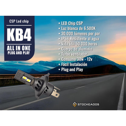 Kit Turbo Led Kb4 H1 H4 H7 H11 9005 9006 30000lm